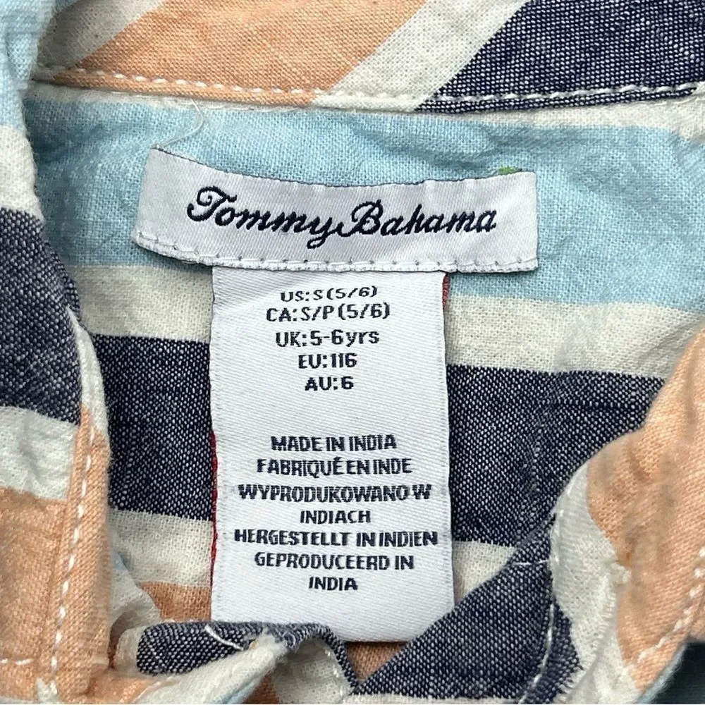 Tommy Bahama Boys Collared Button Down 100% Cotton Striped Shirt, Size Small 5/6
